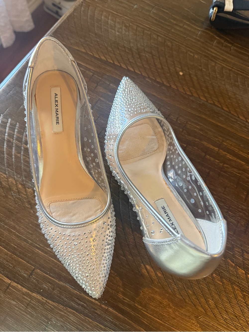 Alex Marie Silver Pointed Crystal-Embellished Flats